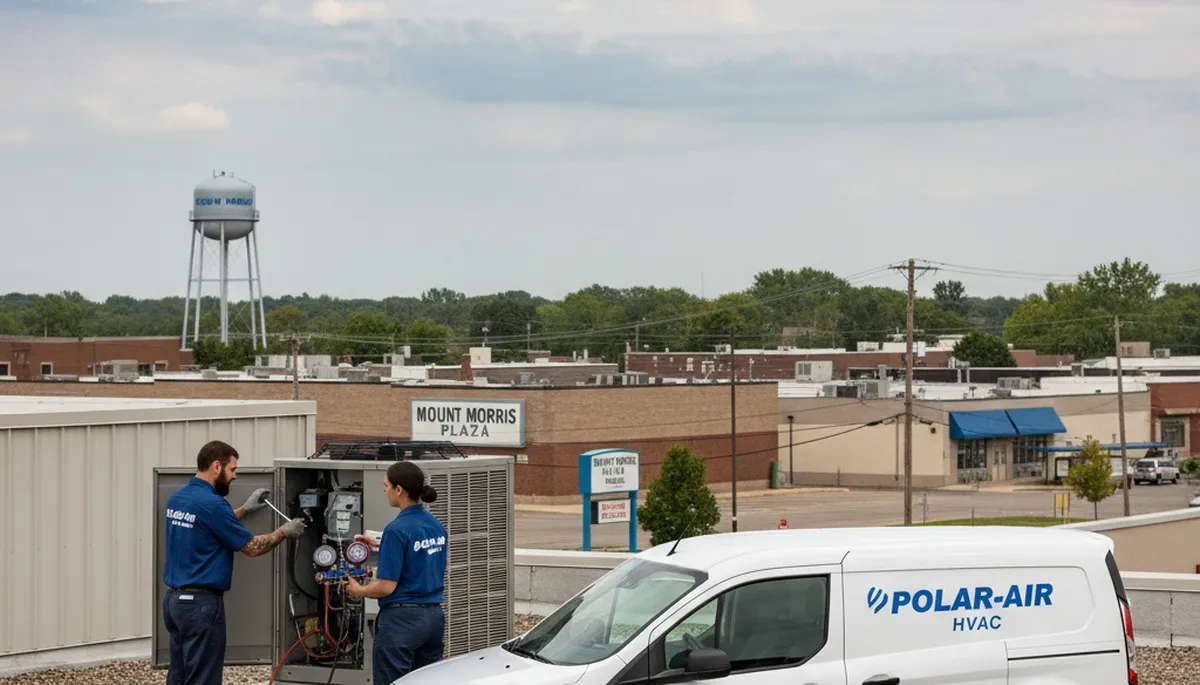 Professional AC repair technician servicing air conditioner unit in Flint MI home