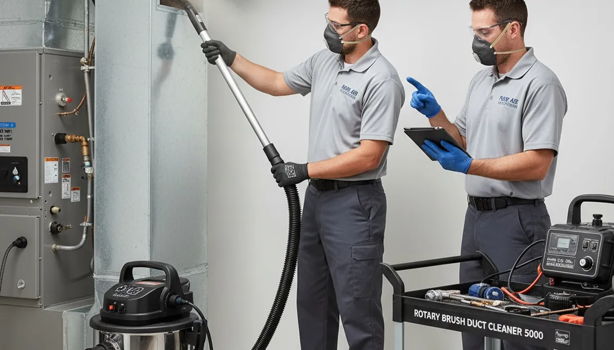 Technician cleaning air ducts for HVAC system in Flint, MI home by Five Star Cooling